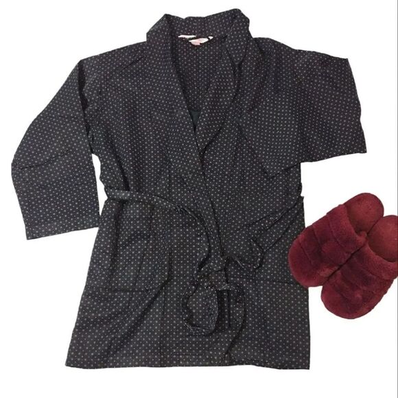 Victoria's Secret VTG 1999 Black Floral Short Robe with Pockets Size XS/ S - Picture 3 of 16